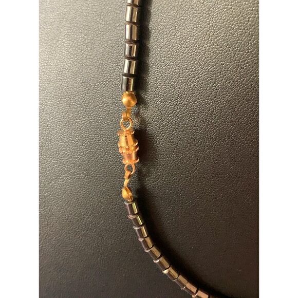 Vintage Hematite Cross pendant w/Beads, Gold, Unstamped - Picture 3 of 3